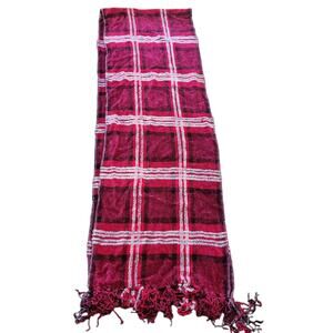 Plaid Fringe Scarf Cozy Winter Layering Giftable Pink Chenille Wrap Rayon 64X10